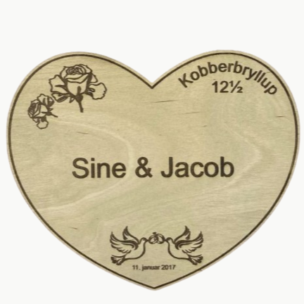 Æresport hjerte i træ til kobberbryllup 12½ år – design 05