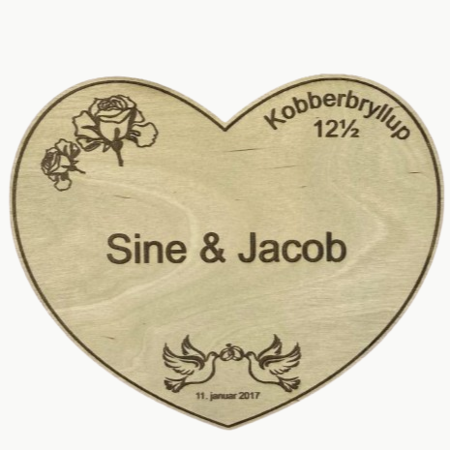 Æresport hjerte i træ til kobberbryllup 12½ år – design 05