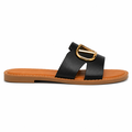 Sort slip-on sandal dame med guldfarvet spænde og komfort sål