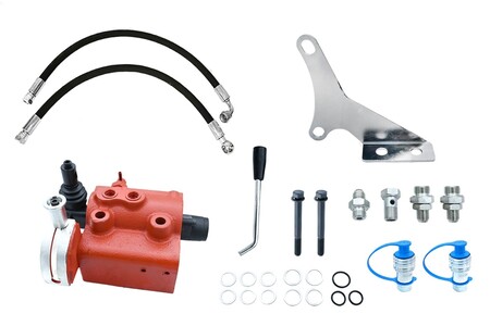 GYRO ventil kit Komplet sæt med dobbeltvirkende ventilblok, fittings, beslag og slanger Passer på: MF135, MF165 - MF188 Passer på: MF230, MF240, MF250, MF265, MF275, MF285, MF290, MF298