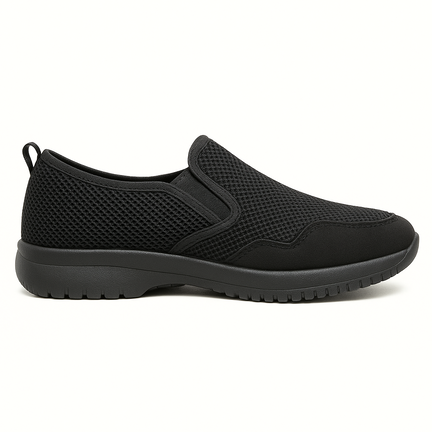 Sort slip-on sko med mesh og fleksibel gummisål