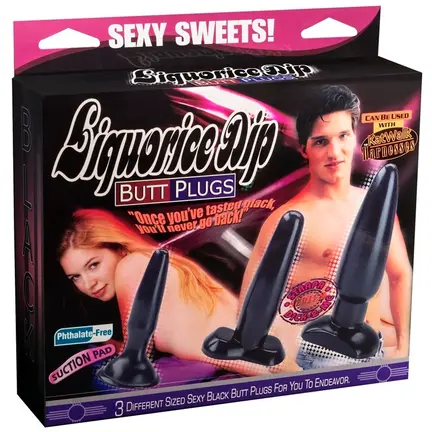 Liquorice Dip Anal Plug Sæt – sort sæt med 3 fleksible anal plugs i forskellige størrelser