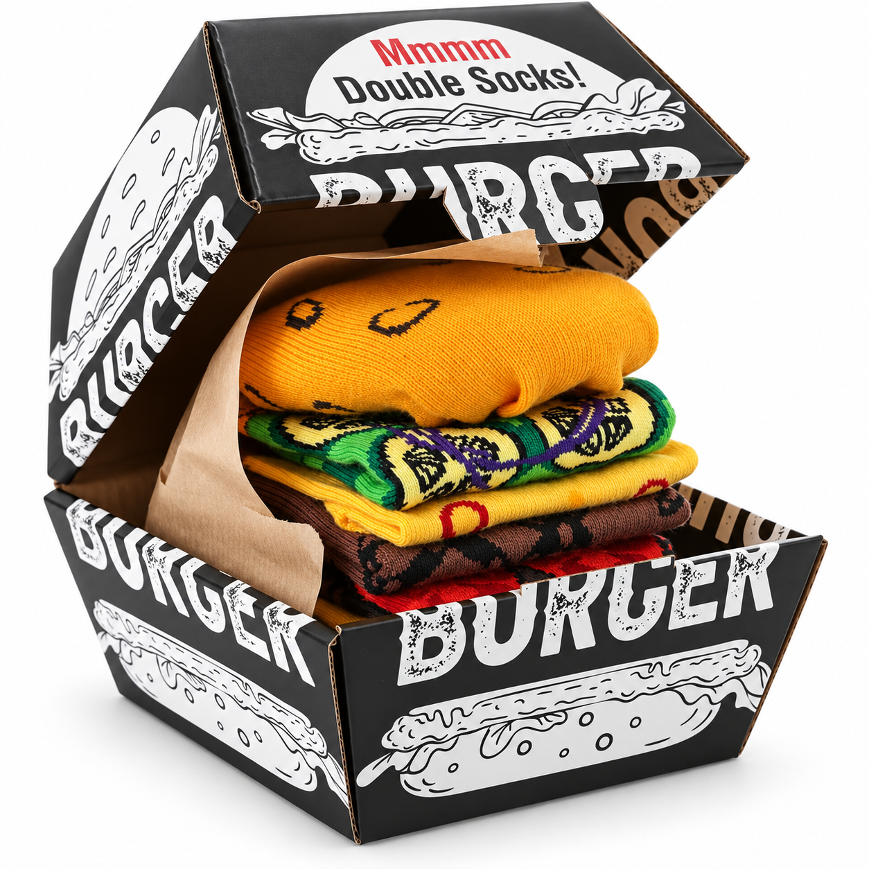 Herrestrømper Burger Box 2 par i gaveæske - 41-46
