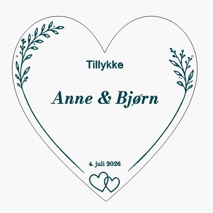Botanisk hjerte til æresport ved bryllup med navne og dato – Design 04