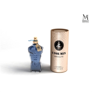 G For Men Absolute parfume med blå flakon formet som mandekrop og rund gaveæske