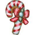 Candy Cane korsstingspude fra Vervaco – pude formet som en klassisk jule-slikstok med stor rød sløjfe.