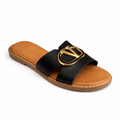Sort slip-on sandal dame med guldfarvet spænde og komfort sål