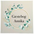 Gæstebog med navn og blomsterkrans