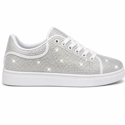 Hvide dame sneakers med rhinsten og platform