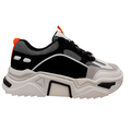 Chunky unisex sneaker med sort, hvid og orange design og høj profileret sål