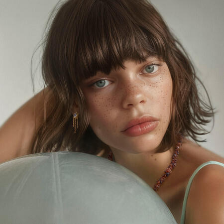 AI-model iført Wild Cliff øreringe udført i 925 ren sterlingsølv med en slidstærk belægning af 18 karat forgyldning isat fine hvide zirkonia.