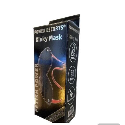 Power Escorts Kinky Mask – Sort og rød kunstlæder øjenmaske til bondage og sanseleg