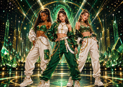 K-pop sukkerprint A3 med smaragdgrønt gulddanseteam til stor festkage