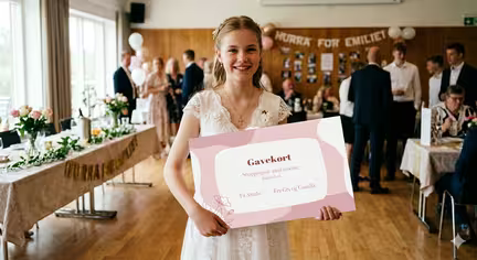 Gavekort stort lyserød- gavekort konfirmation pige