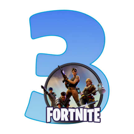 Rundt Fortnite sukkerprint med blåt 3-tal og heltegruppe