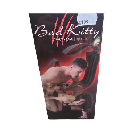 Bad Kitty Bondage Gag & Lap Strap i sort emballage med erotisk motiv