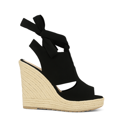Sort kilesandal med bastsål og sløjfe til dame