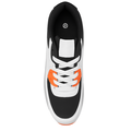 "Sporty sneaker i sort, hvid, grå og orange med luftpude i sålen"