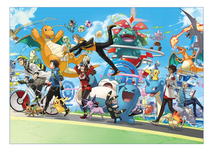 Pokémon GO sukkerprint med Pikachu, Eevee og mange Pokémon-figurer til farverigt kageprint.