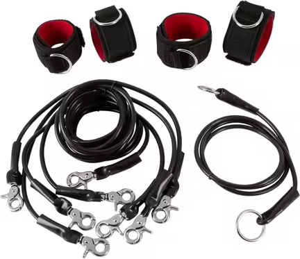 9-delt Bed Restraint Sæt – bondage fikseringssæt med bløde manchetter og justerbare remme til sengen
