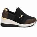 Dameslip-on sneaker i sort og brun med gulddetaljer og NK-logo