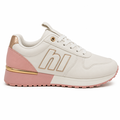Hvid og rosa damesneaker med gulddetalje og sporty look