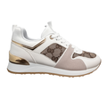 Hvid dame sneaker med grå ruskind, monogram og gulddetaljer