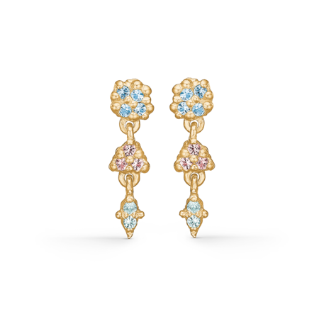 Cluster earrings made of 925 sterling silver plated with 18 karat gold set with zirconia.