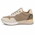 Beige damesneaker med guld og croco-detaljer
