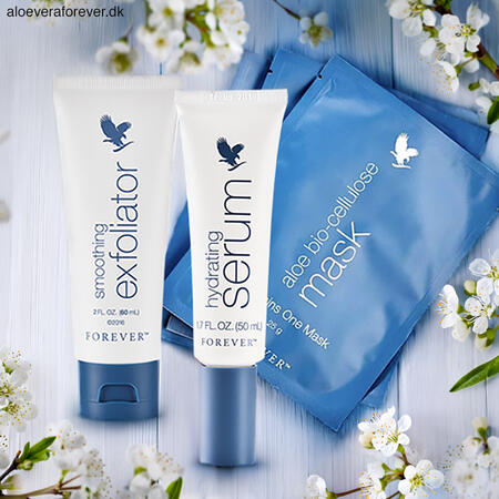 Beauty For You fra Forever Living: smoothing exfoliator, aloe bio-cellulose mask og hydrating serum fra Forever Living
