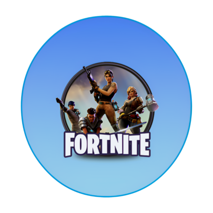 Rundt Fortnite sukkerprint med blåt 0-tal og heltegruppe