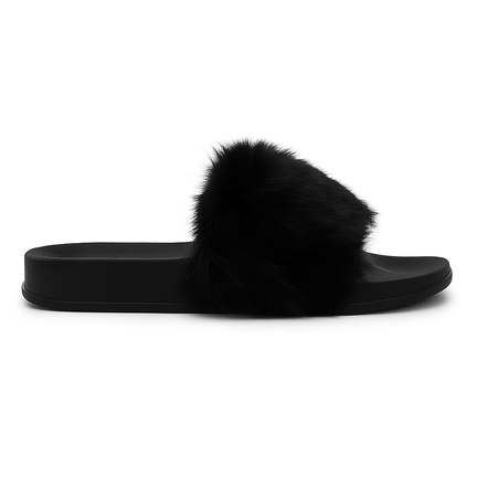 Dame slippers med sort faux fur rem og sort sål