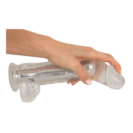Crystal Clear gennemsigtig vibrator med realistisk form og sugekop – fleksibel, gennemsigtig og let at rengøre.