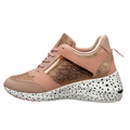 Rosa dame sneakers med rose gold detaljer og mønstret sål