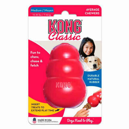 Kong Classic (Medium): Til en mellemstørrelse hund med medium tyggeglæde! Holdbart og stimulerende Kong hundelegetøj.