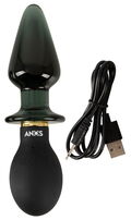 Dobbelt vibro-buttplug i silikone og glas med konisk form, stopprop og indbyggede vibrationer