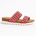 Rød Perlebesat Slidesandal med Glasperler & Rhinsten