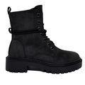 Sort dame combat boot i nubuck-look med grov sål og dekorativ snøre