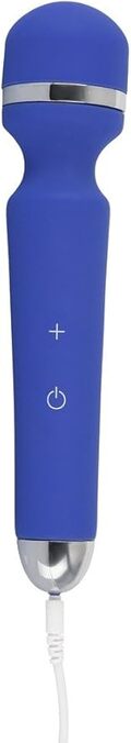 Blue Massage Wand – blå genopladelig vibrator med fleksibelt hoved og 20 vibrationsindstillinger