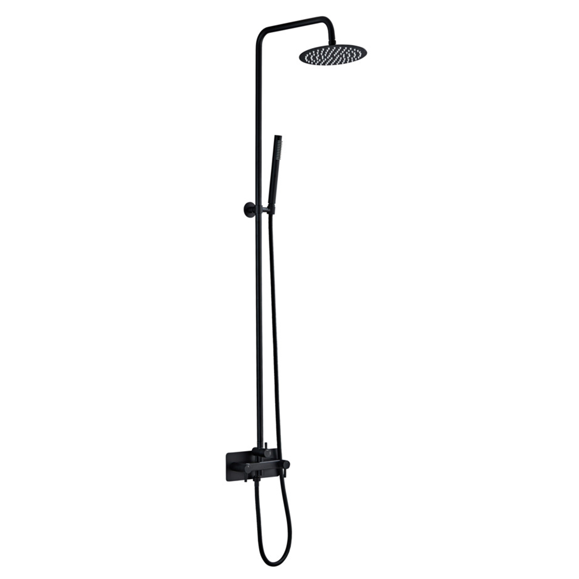 Lussero – Wandmontierte Außendusche Aus 304 Edelstahl Mit Schwarzer Finish, 20 Cm Regenduschkopf Und Handbrause (Kalt- & Warmwasser)