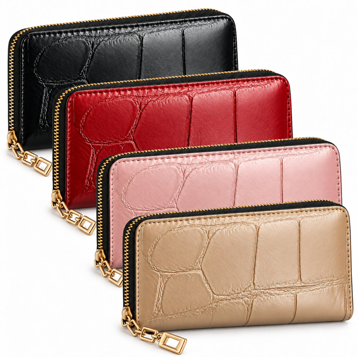 Croco Zip Damepung i 4 Farver - Sort