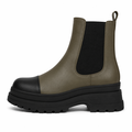 Dame chelsea boots i olivengrønt læderlook med sort sål