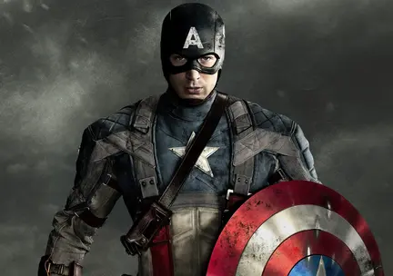 Captain America A4-kageprint med skjold på blå actionbaggrund til Avengers-fødselsdagskage
