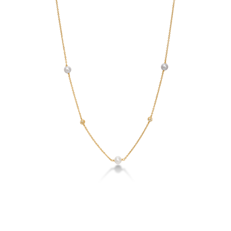 Stella necklace in 14-carat gold with cultured pearls and cubic zirconia