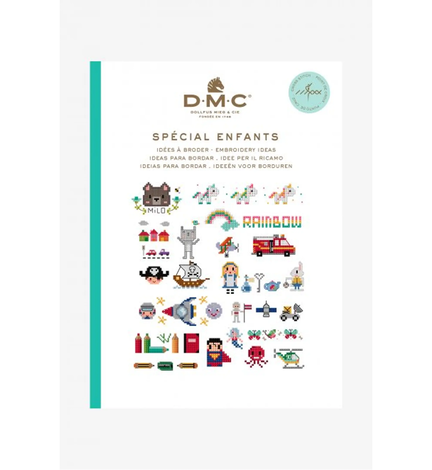 forside paa bog fra dmc med broderimoenstre med en masse boernemotver