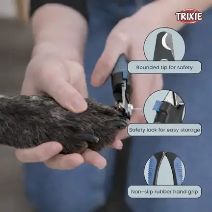 Trixie negleklipper til hund med sikkerhedslås og stop i brug ved klipning af hundens klo