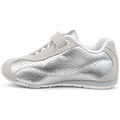 KangaROOS sølv pigesneaker med velkrolukning og sporty detaljer.