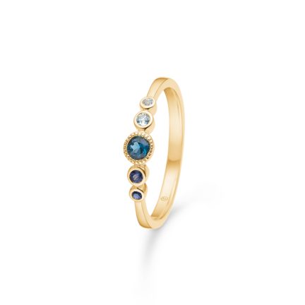 BLUE POETRY ring in 14 karat gold with genuine gemstones | Danish design by Mads Z