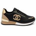 Sort damesneaker med beige og guld detaljer