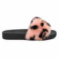 Dame slippers med rosa kunstpels og sort leopardmønster på sort sål